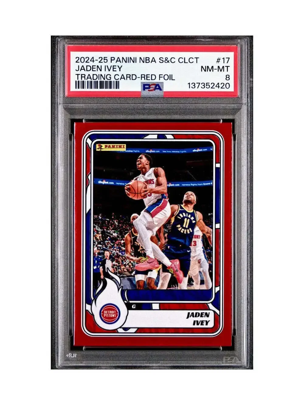 Jaden Ivey 2024-25 Panini NBA #17 Sticker 57/100 Red Foil PSA 8 NM-MT